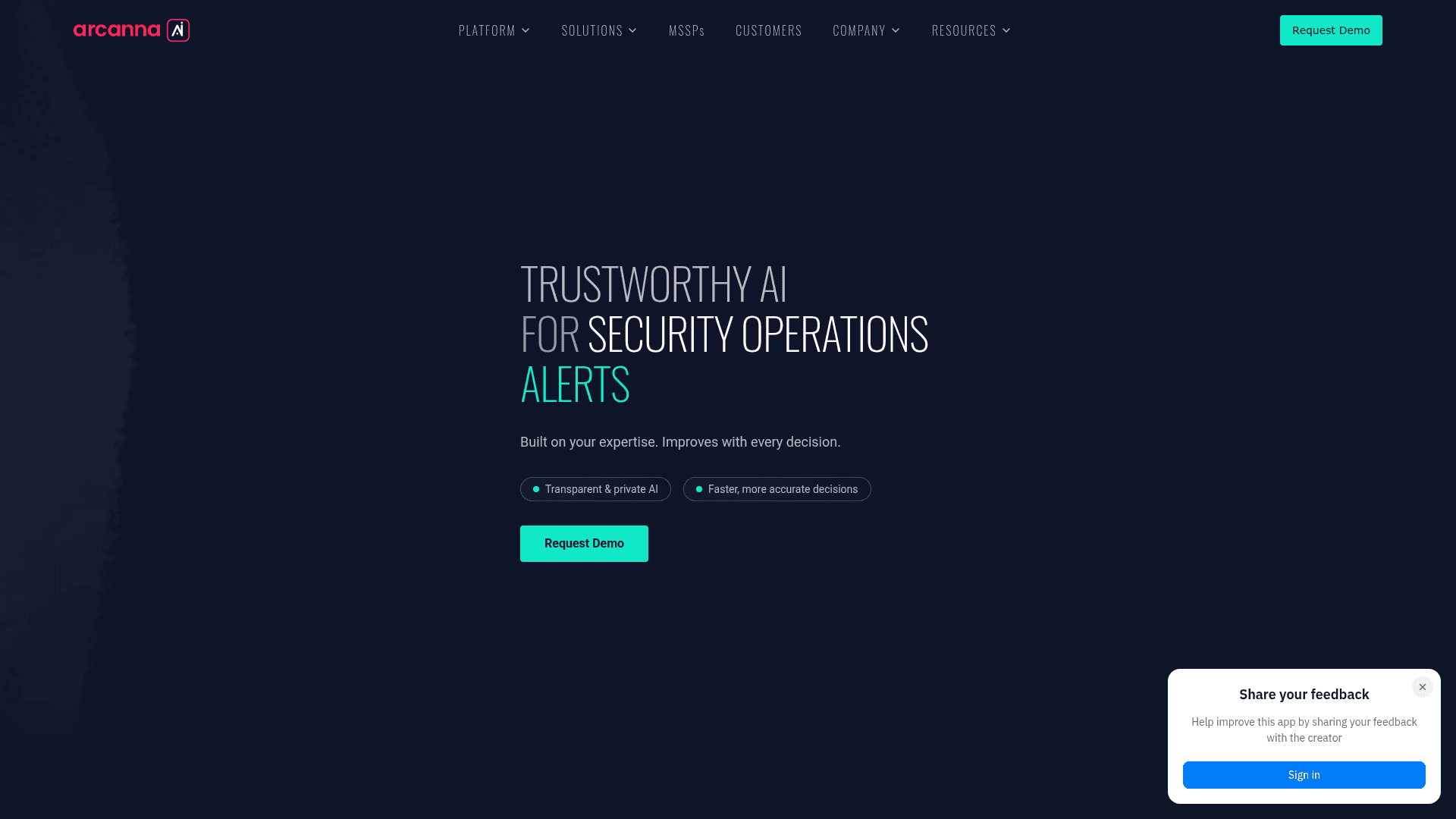 Arcanna AI homepage