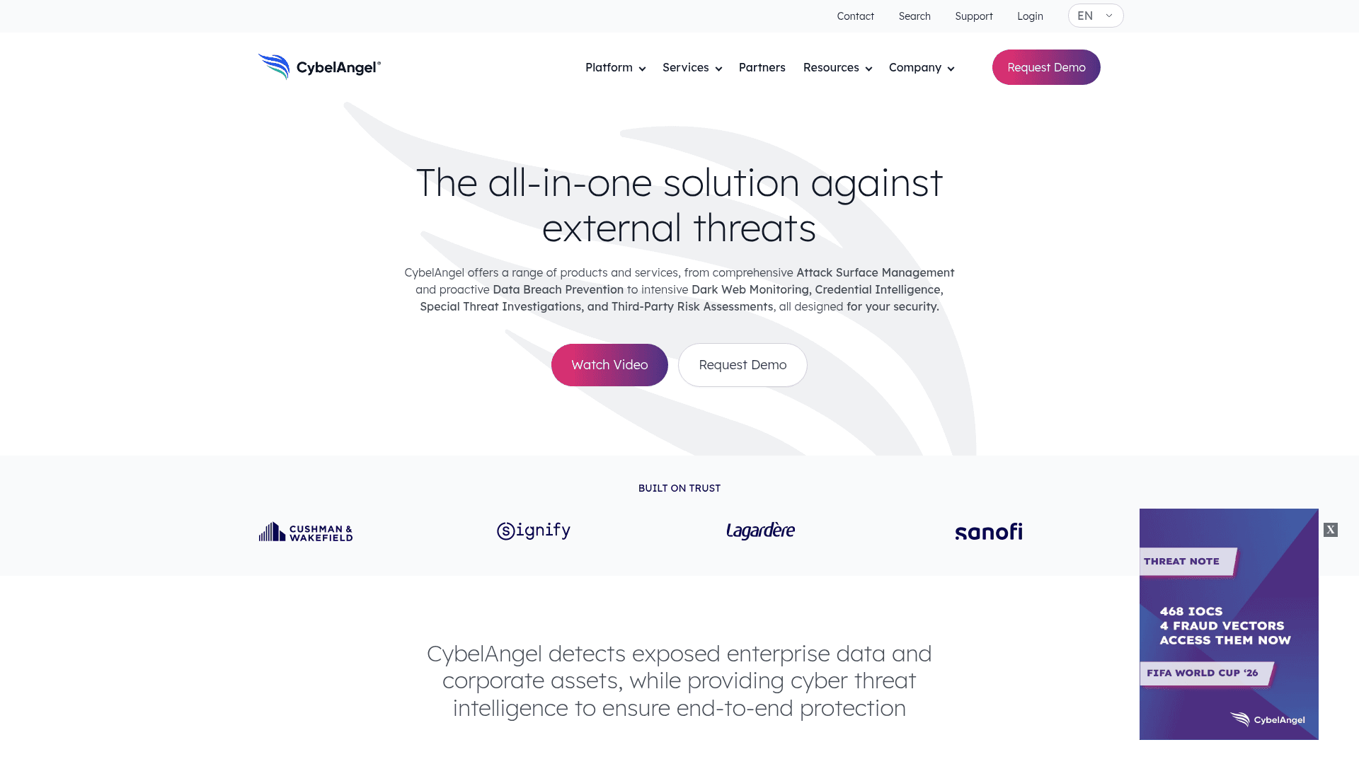 CybelAngel homepage screenshot