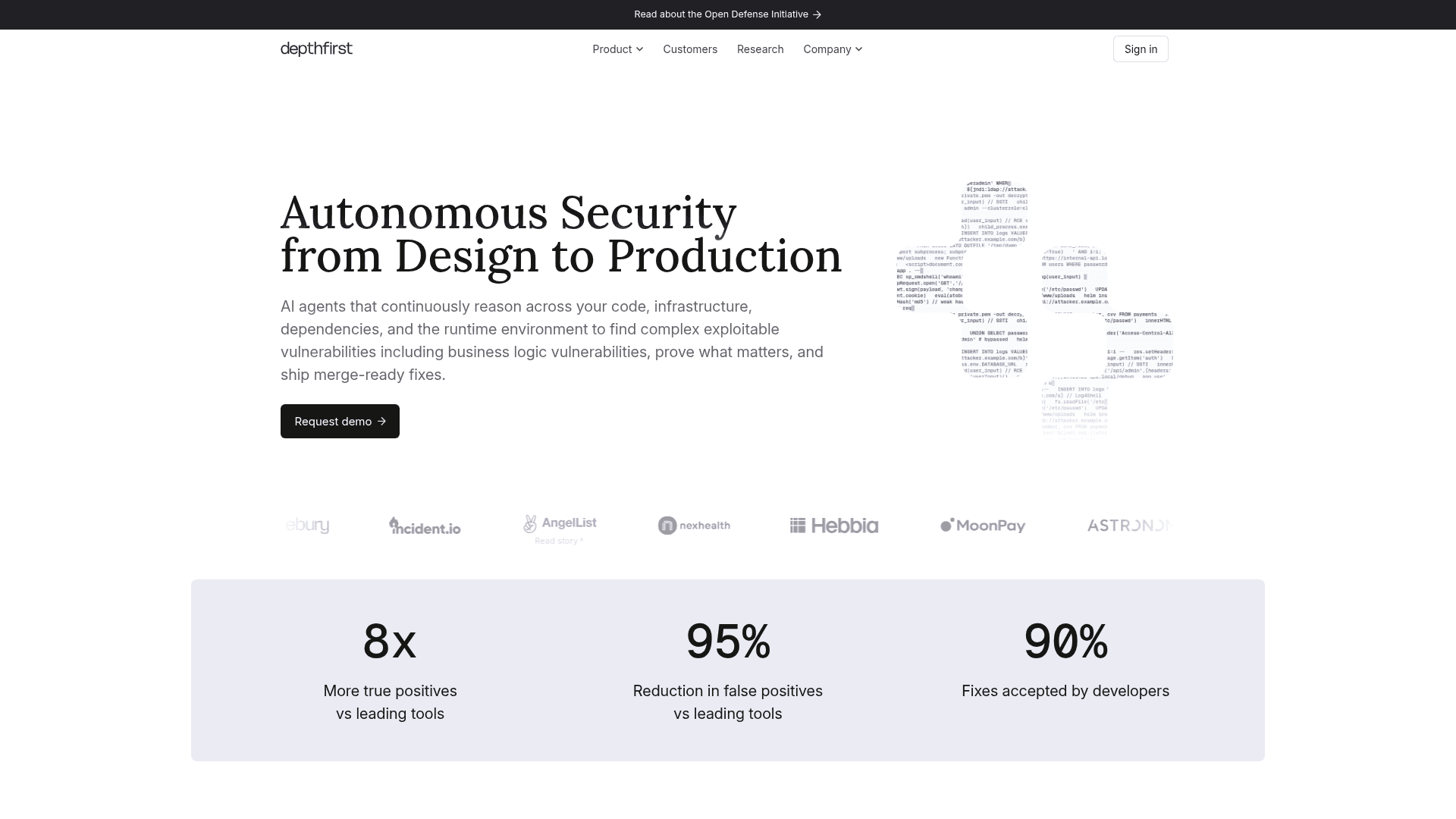 Depthfirst homepage