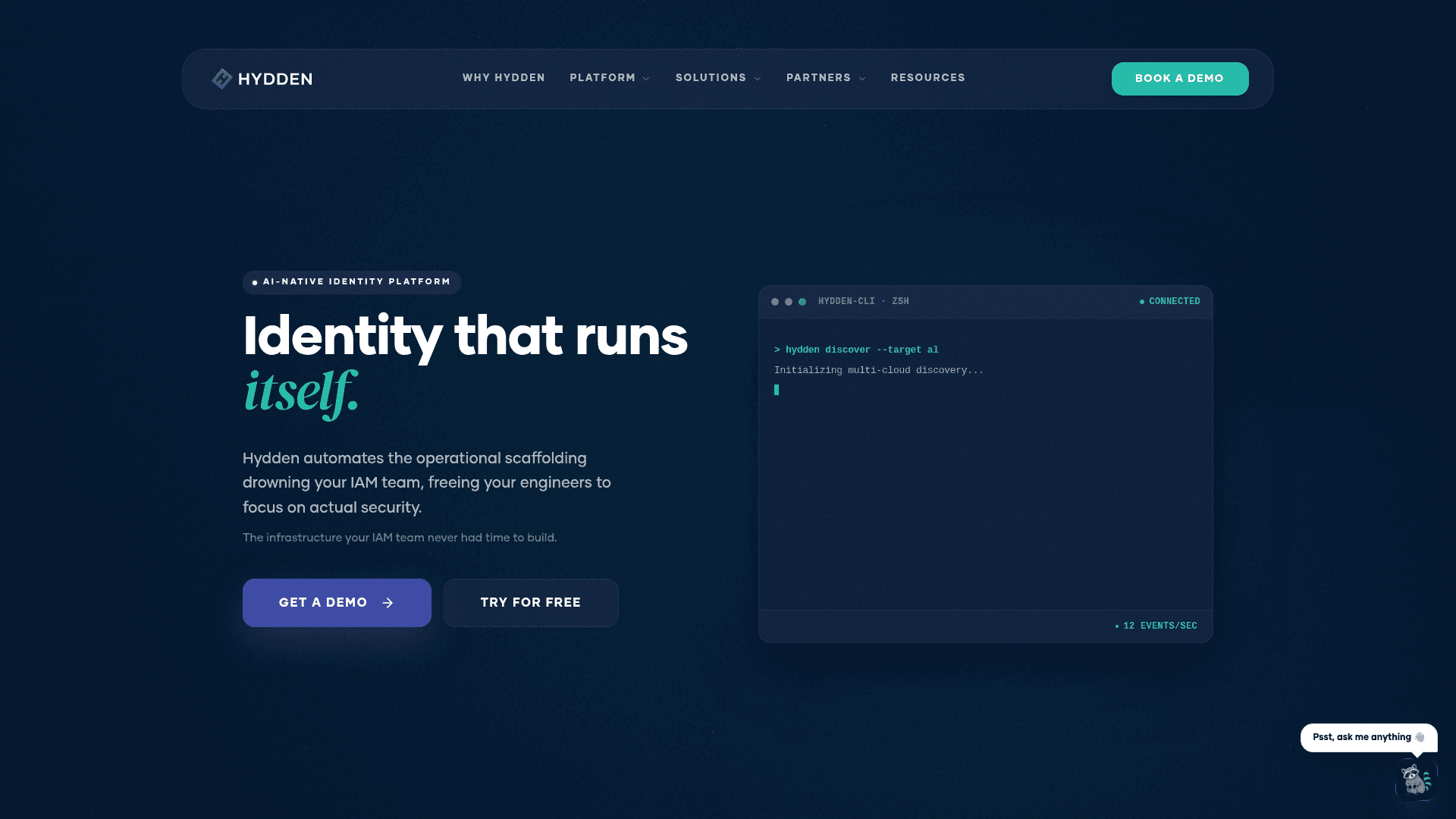 Hydden homepage