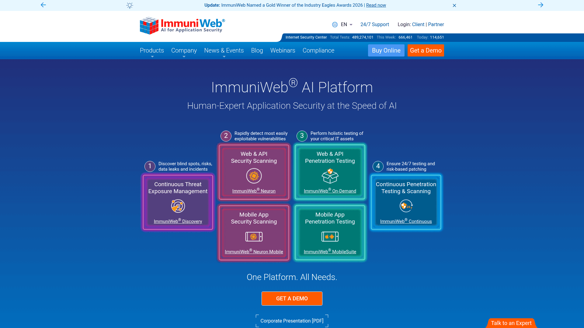 ImmuniWeb homepage screenshot