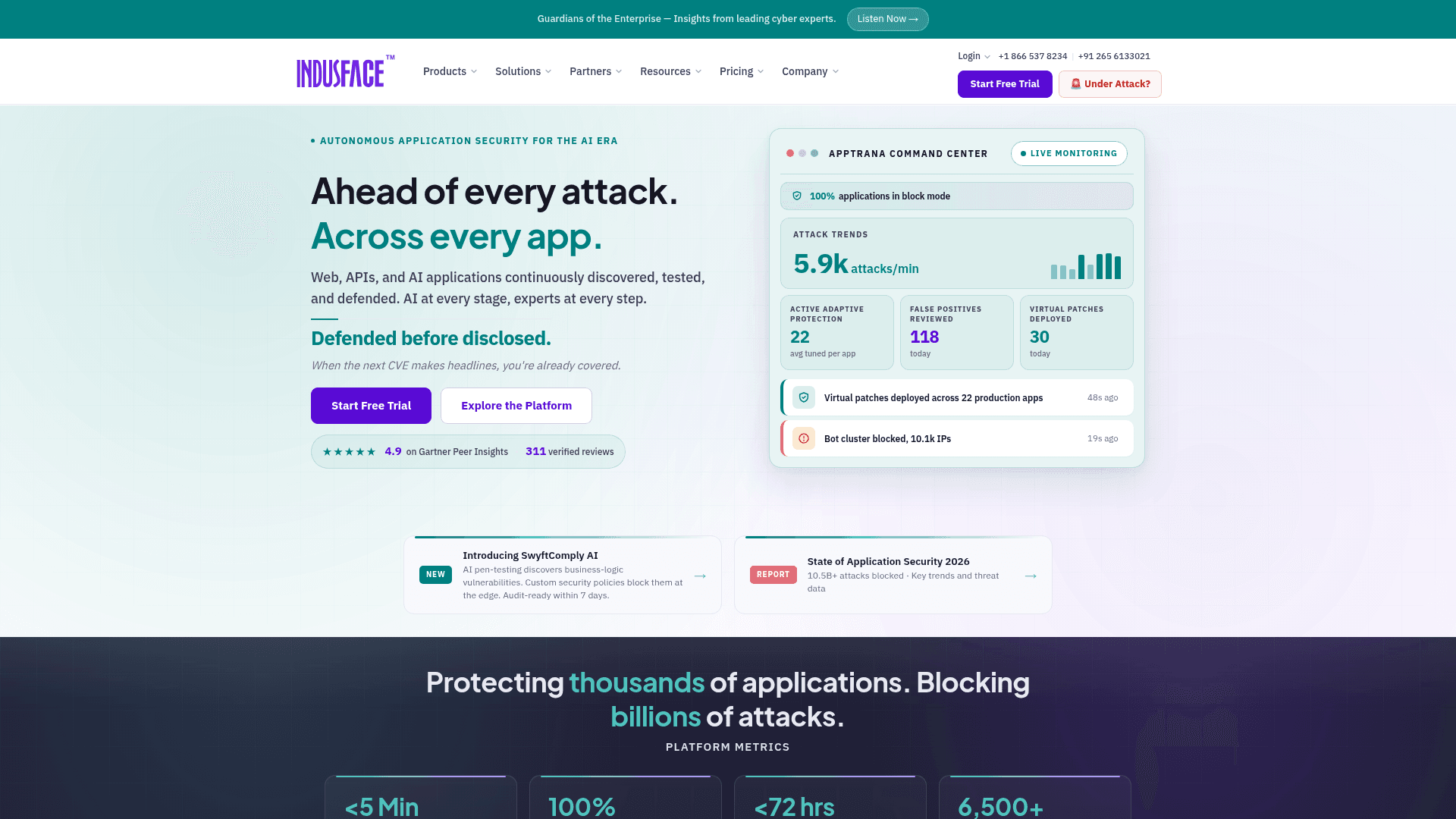 Indusface homepage