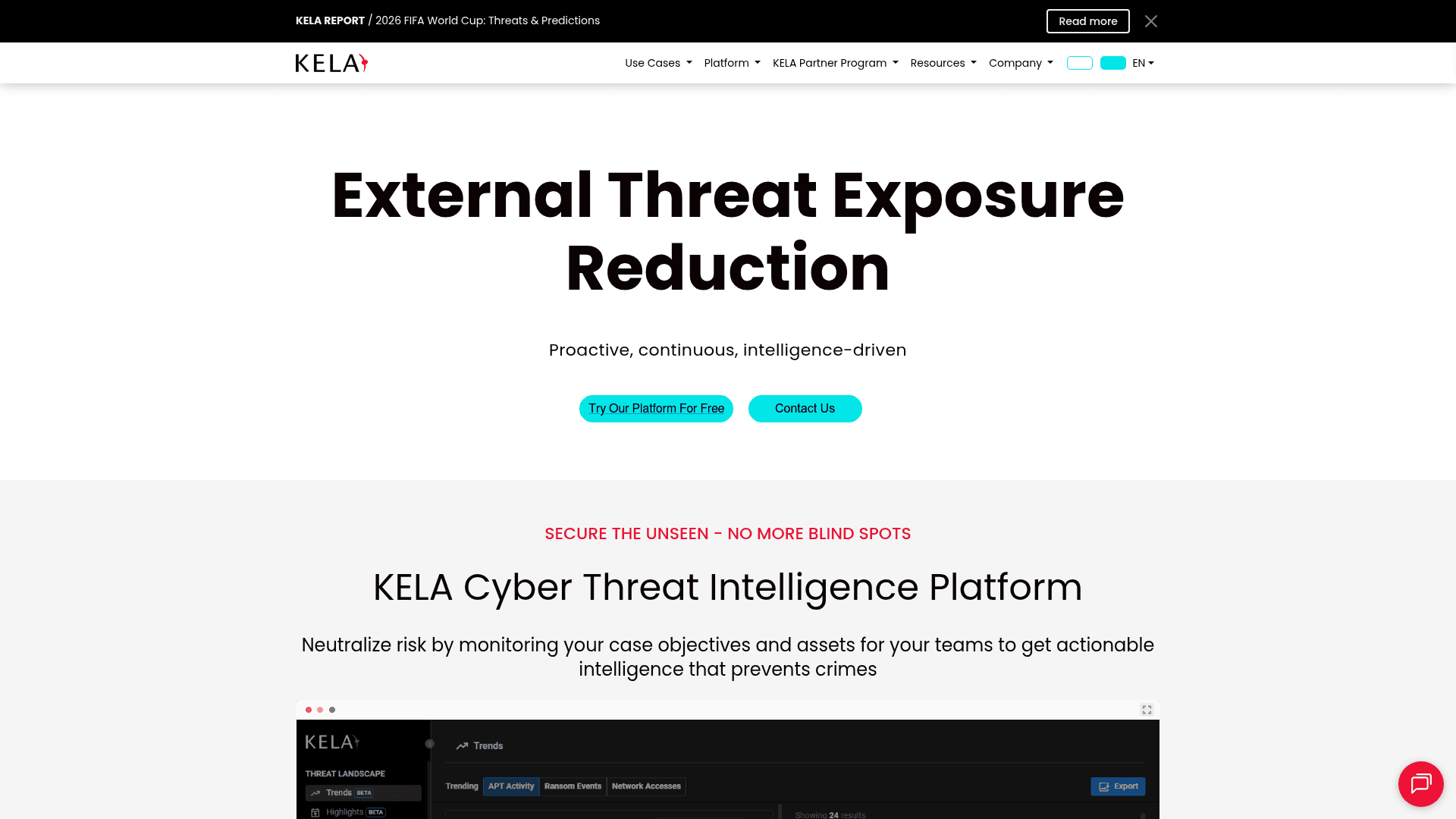 KELA Cyber homepage screenshot