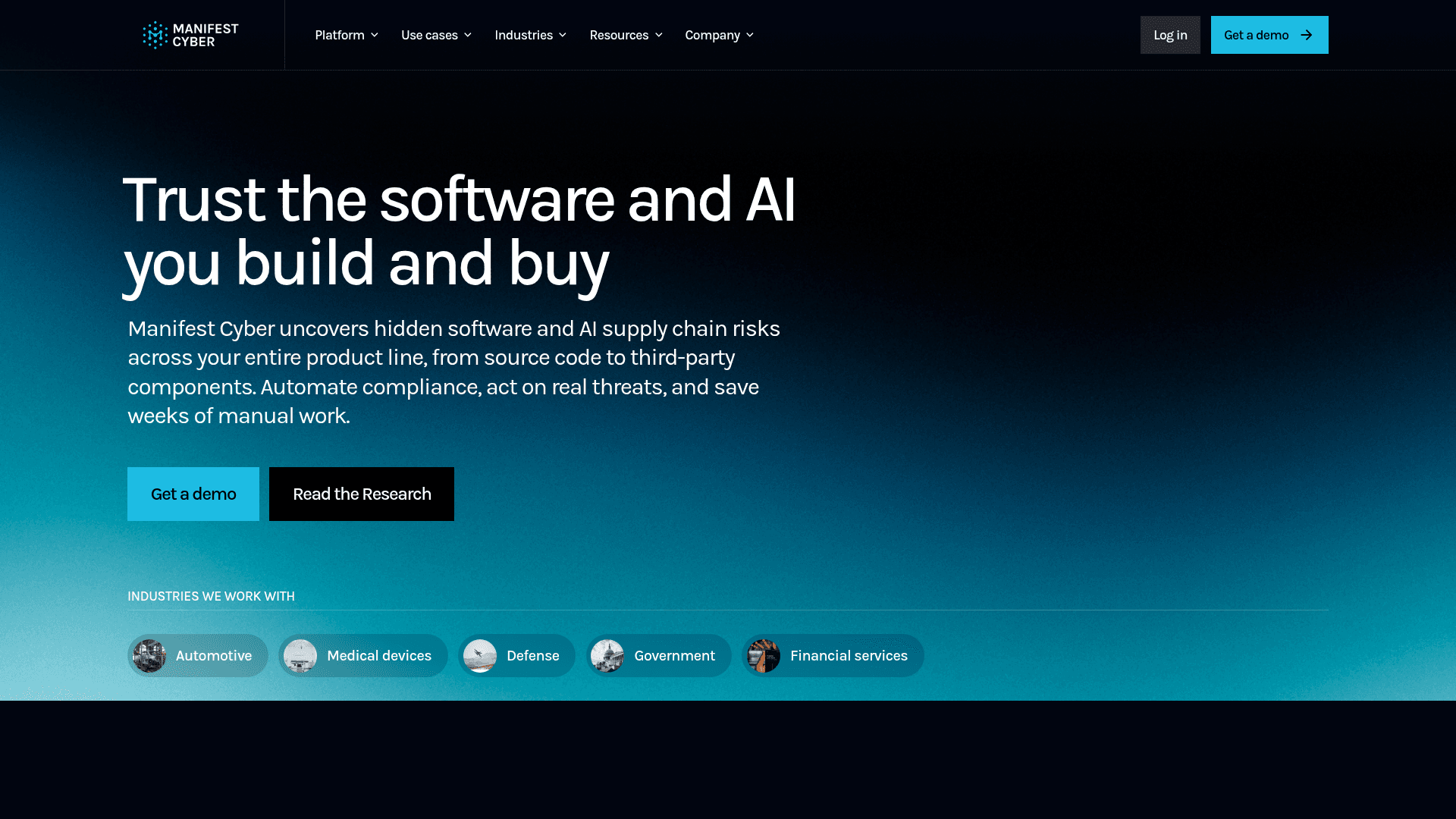 Manifest Cyber homepage