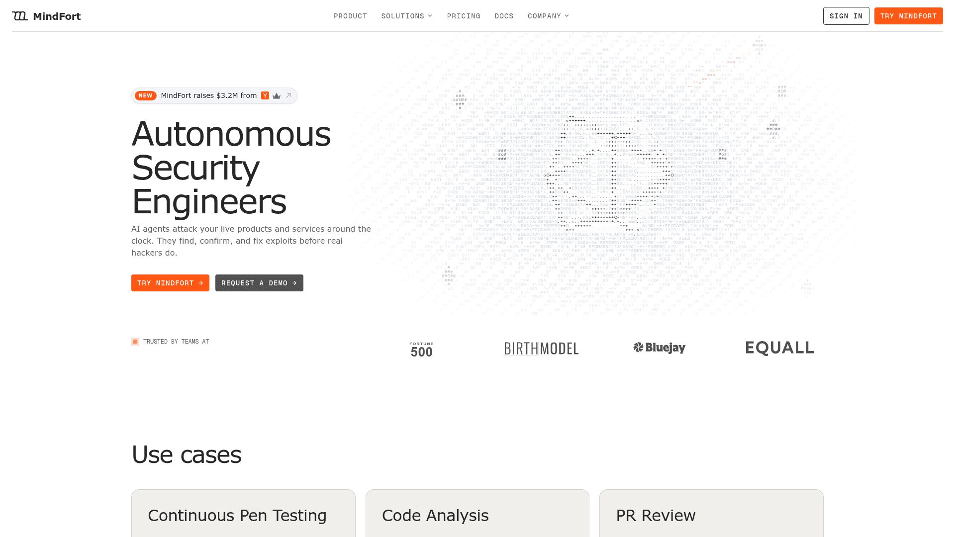 MindFort AI homepage screenshot