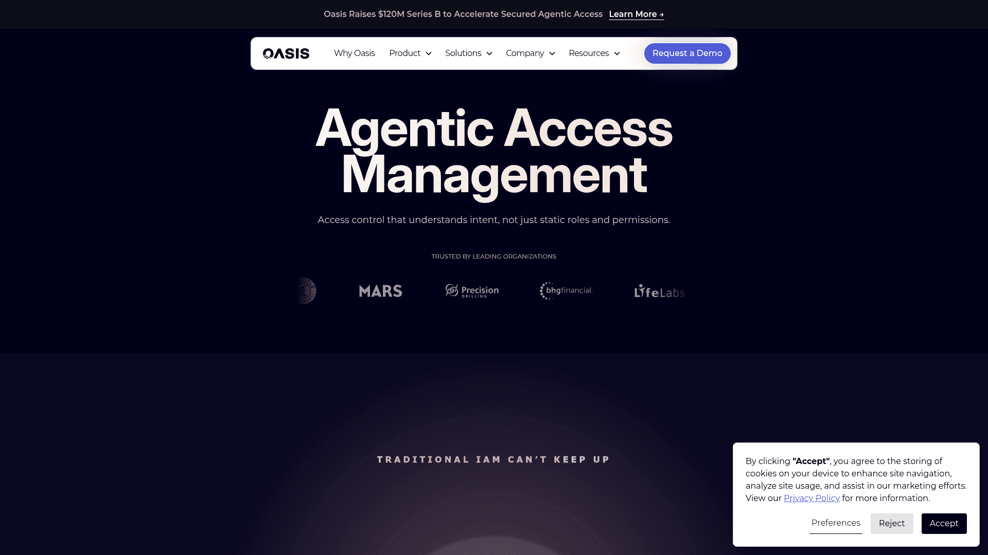 Oasis Security homepage