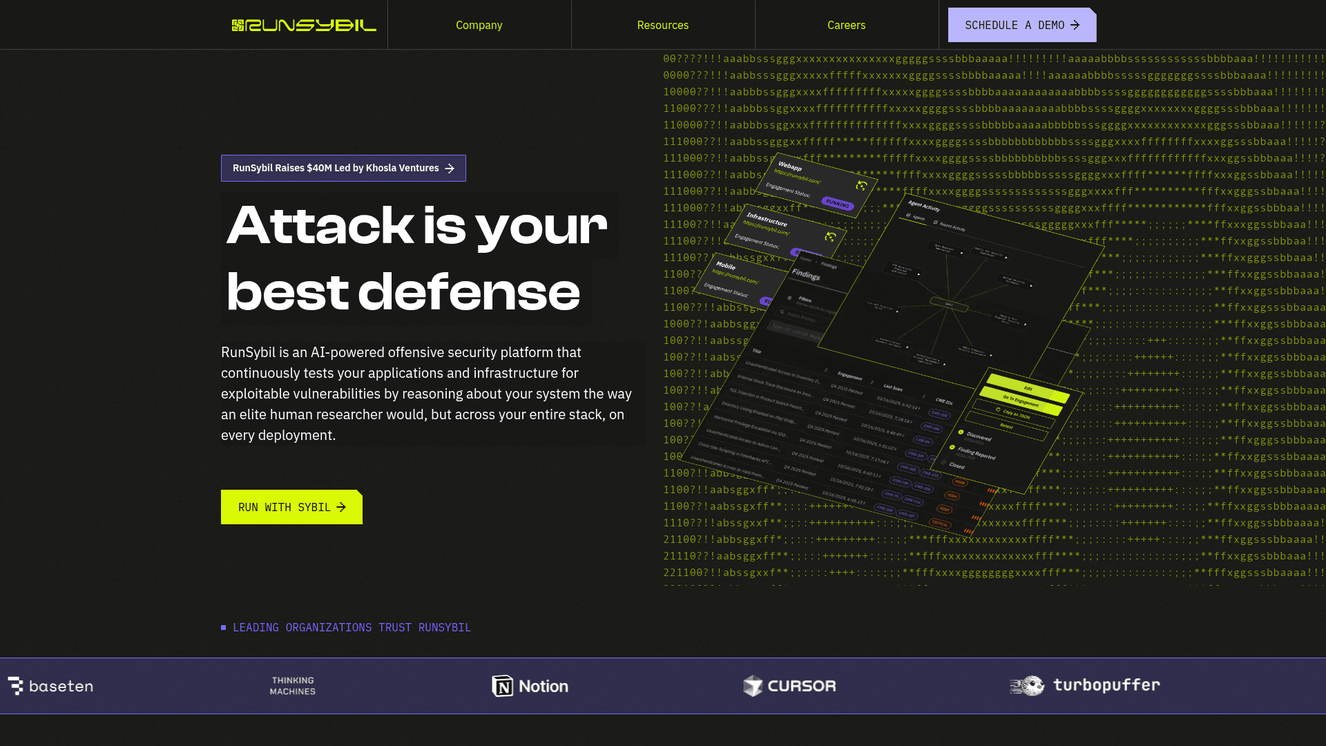 RunSybil homepage screenshot