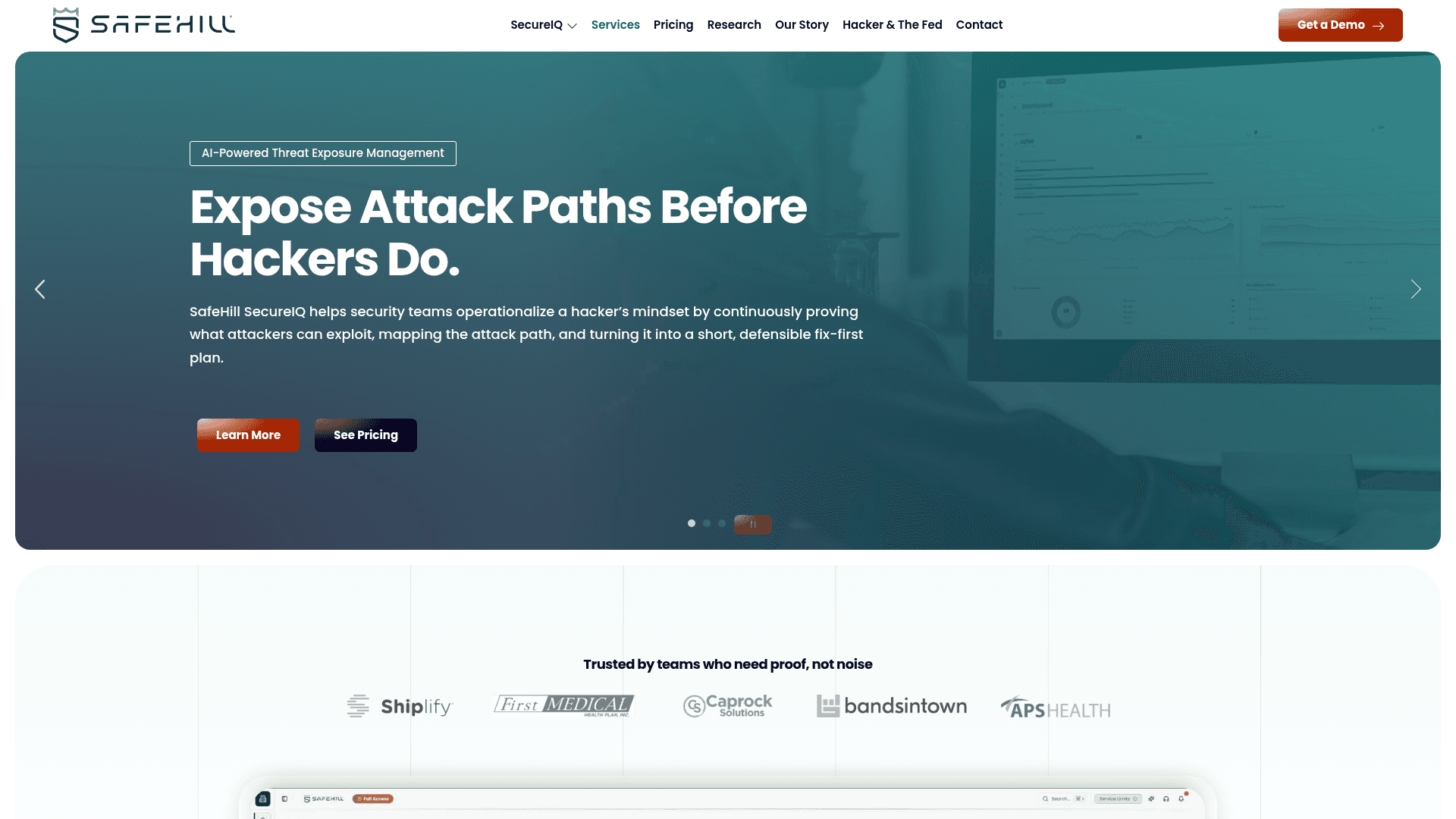 SafeHill homepage screenshot