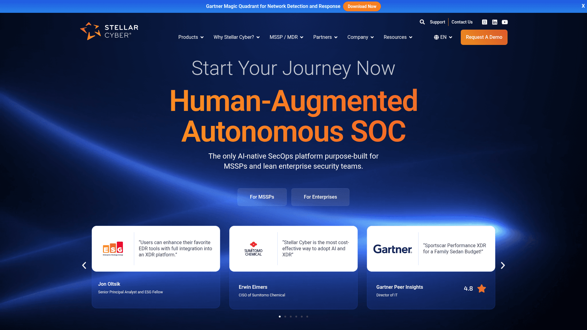 Stellar Cyber homepage screenshot
