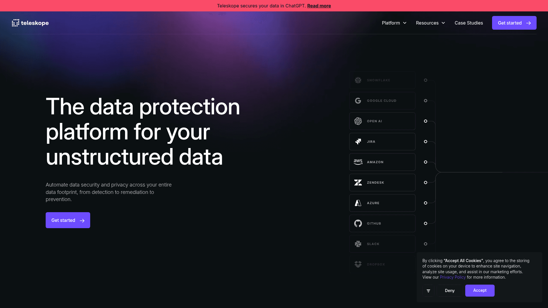 Teleskope homepage screenshot