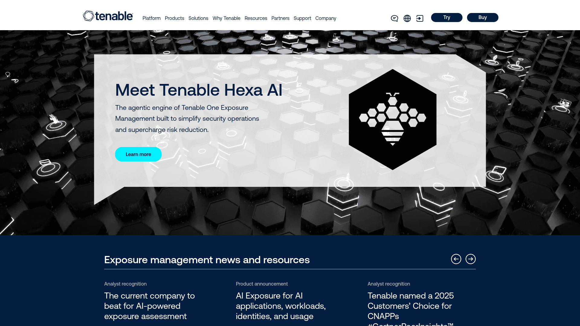 Tenable homepage screenshot