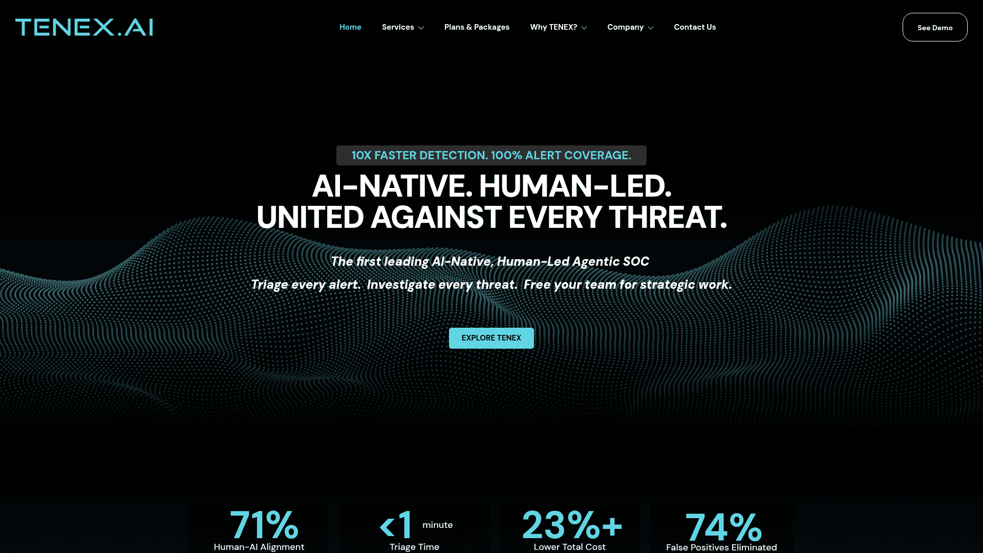 TENEX.AI homepage screenshot
