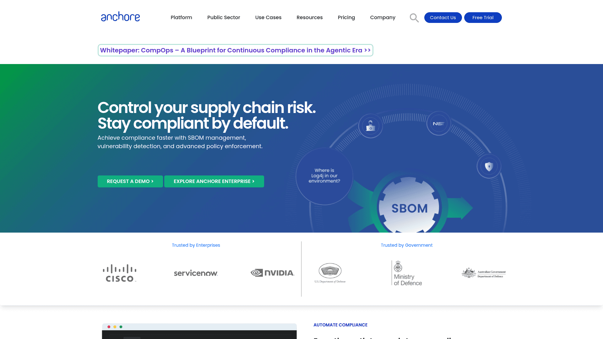 Anchore homepage screenshot
