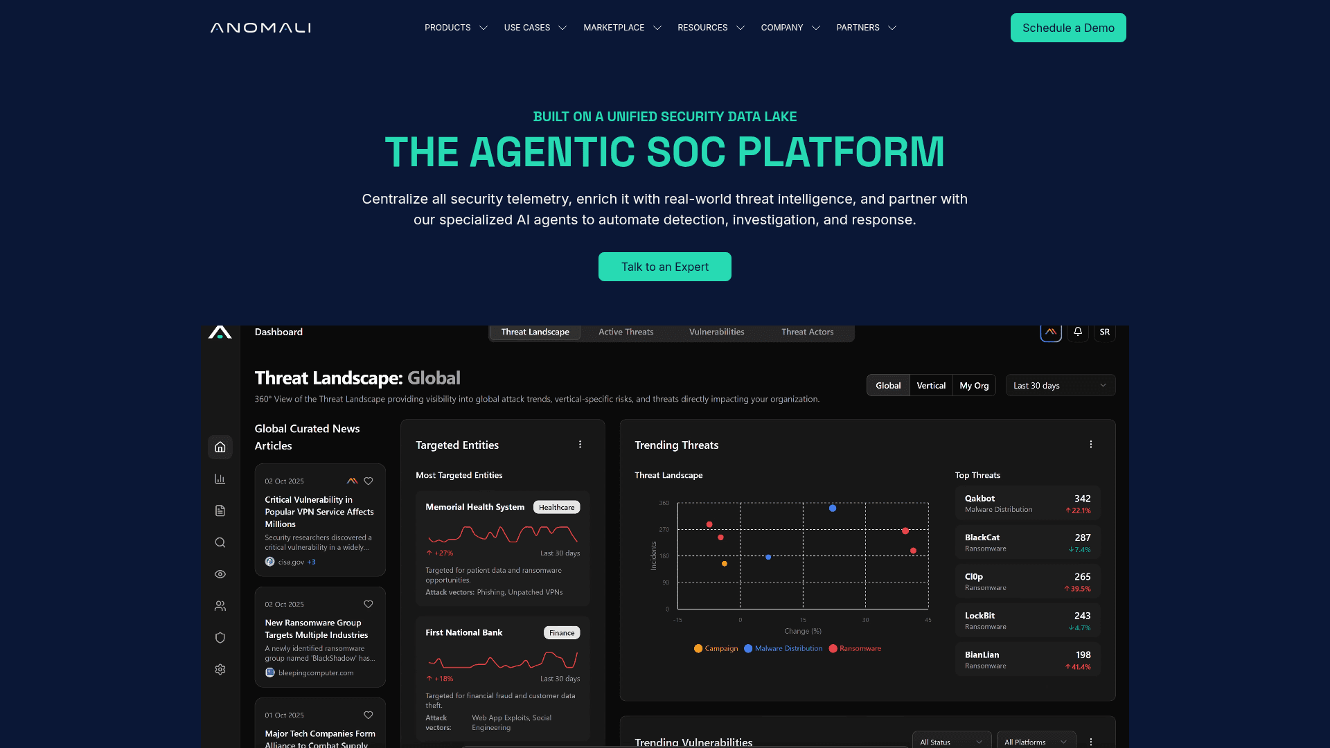 Anomali homepage screenshot