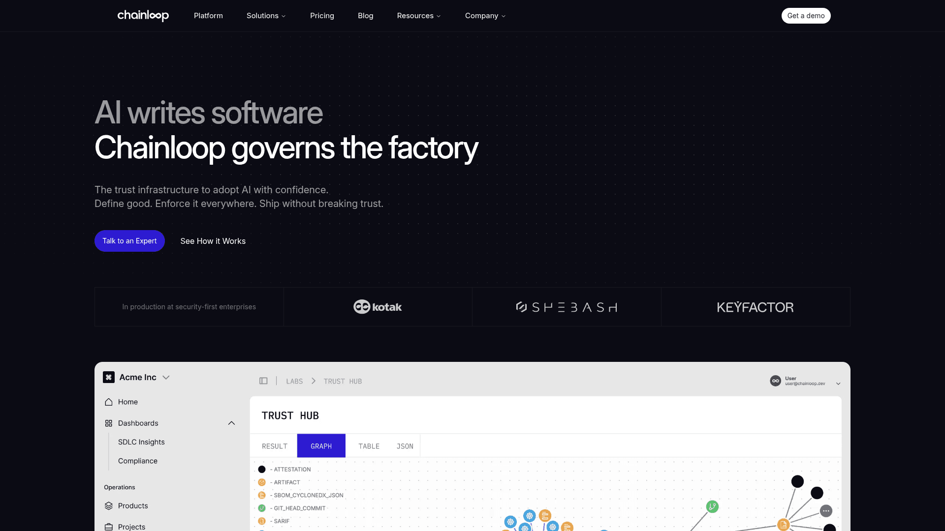 Chainloop homepage screenshot