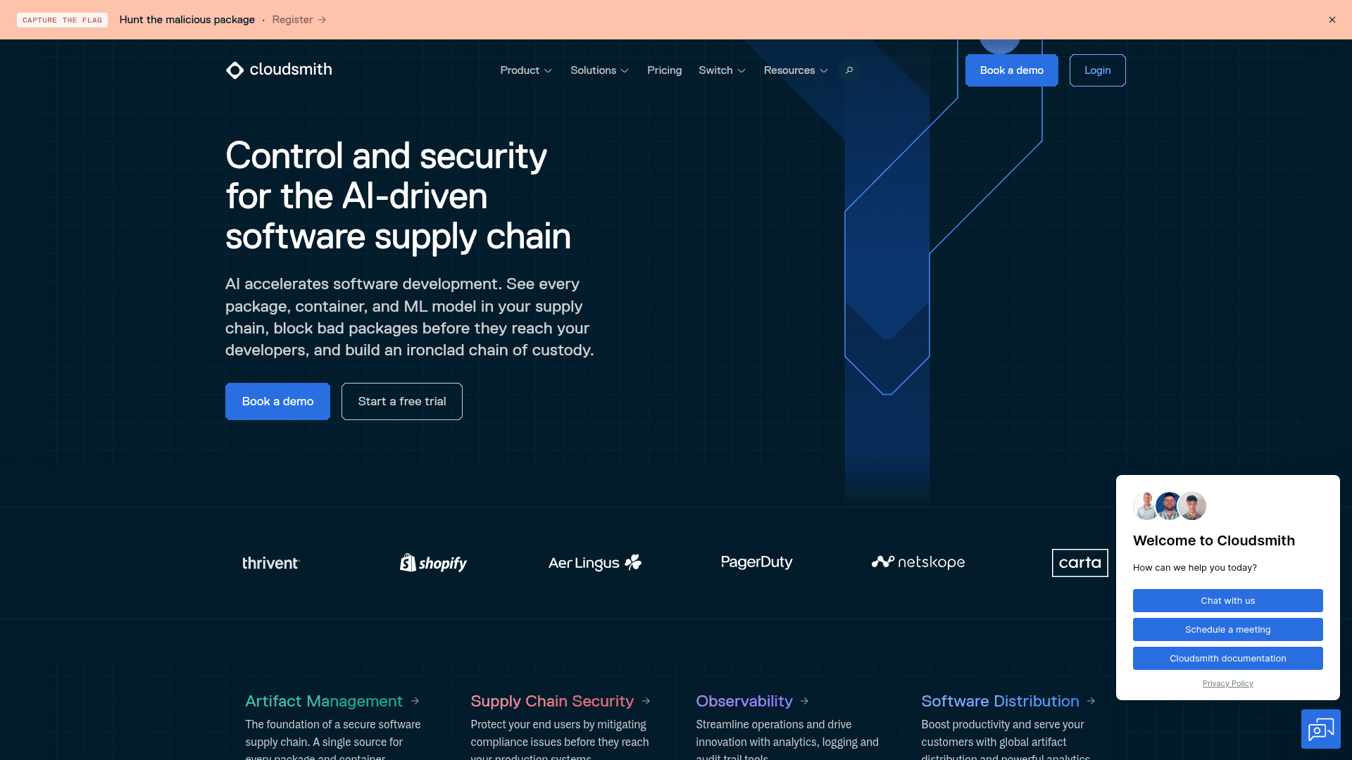 Cloudsmith homepage screenshot