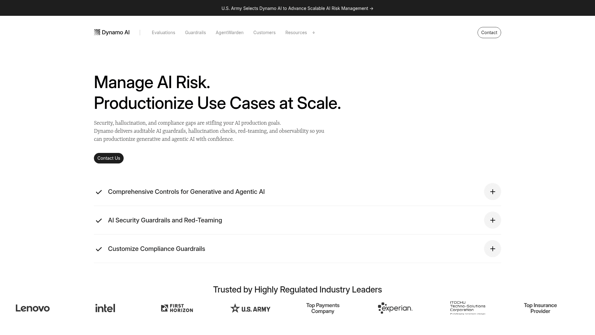 Dynamo AI homepage screenshot