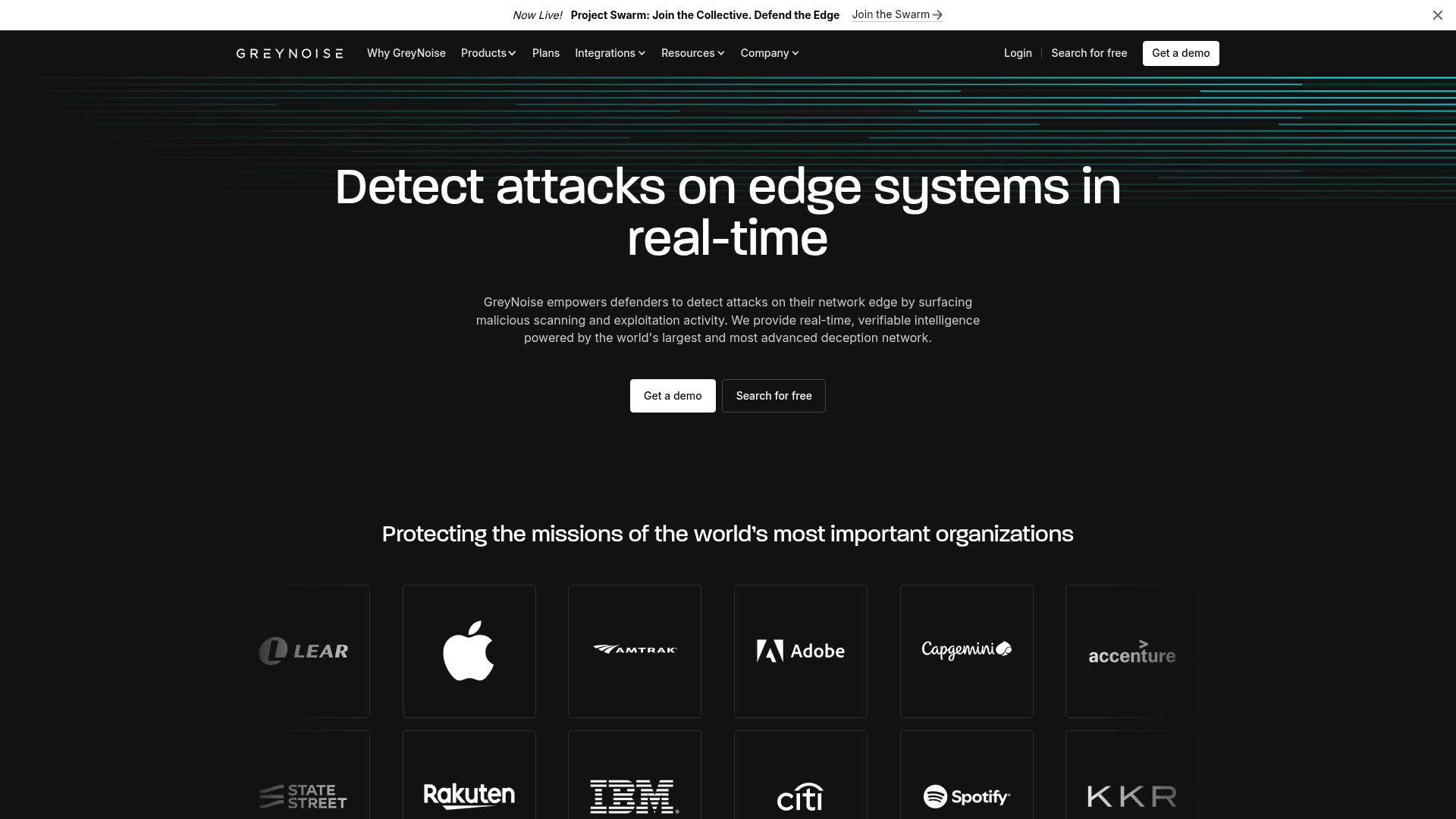 GreyNoise Intelligence homepage screenshot