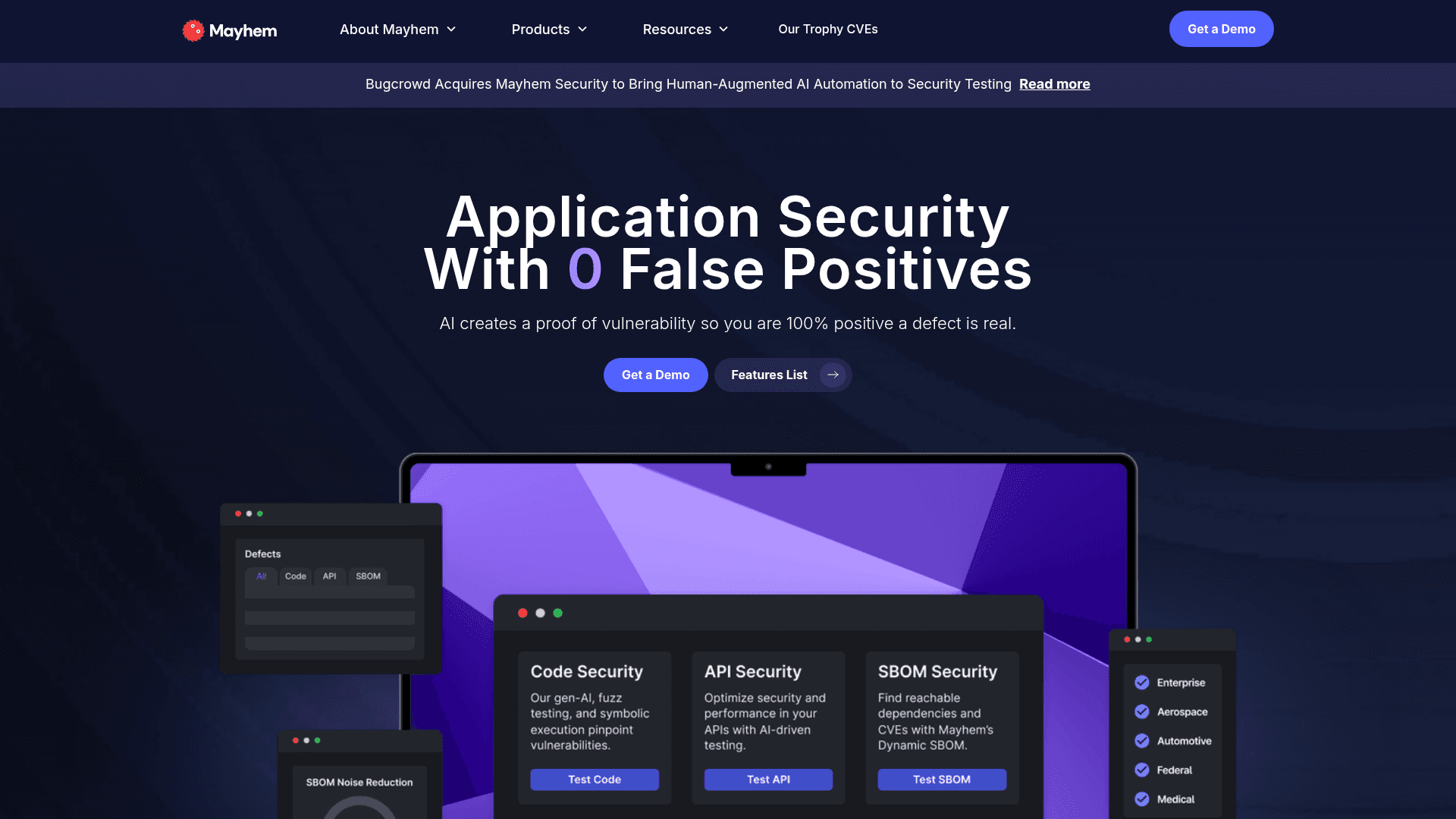 Mayhem homepage screenshot