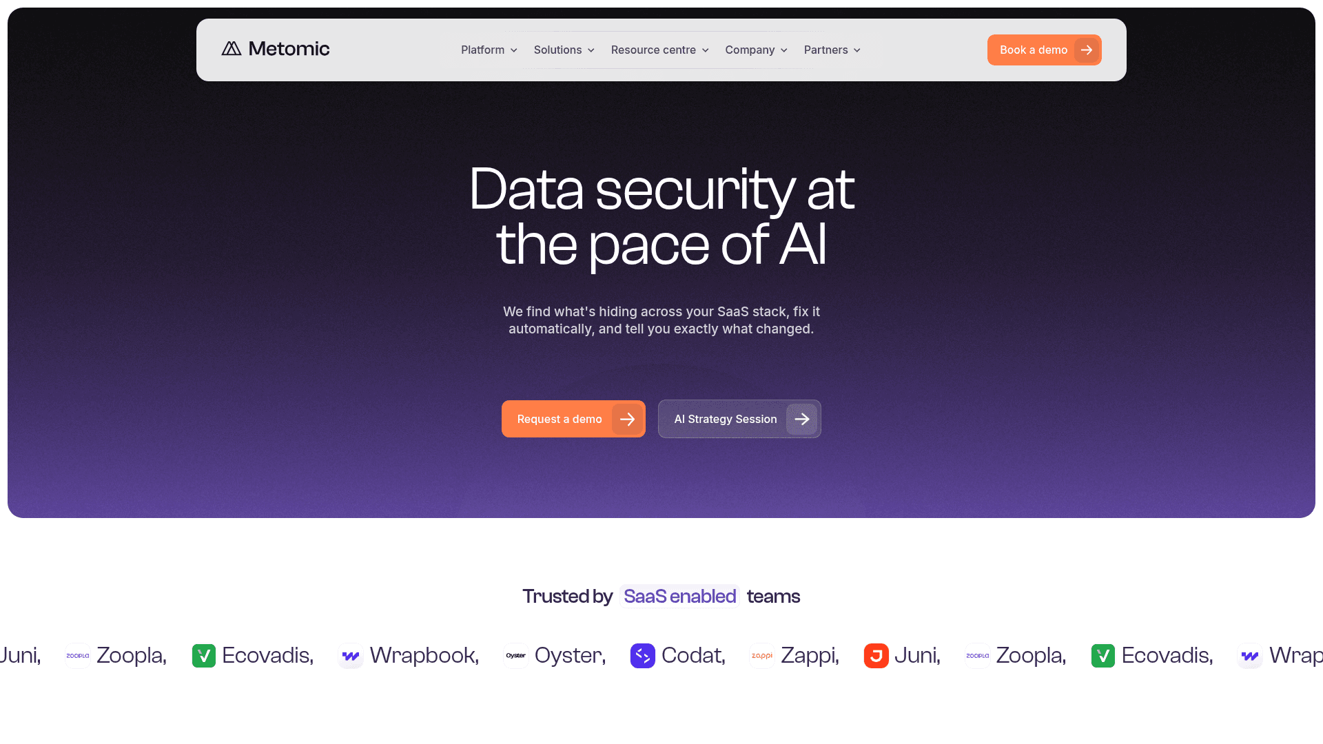 Metomic homepage screenshot