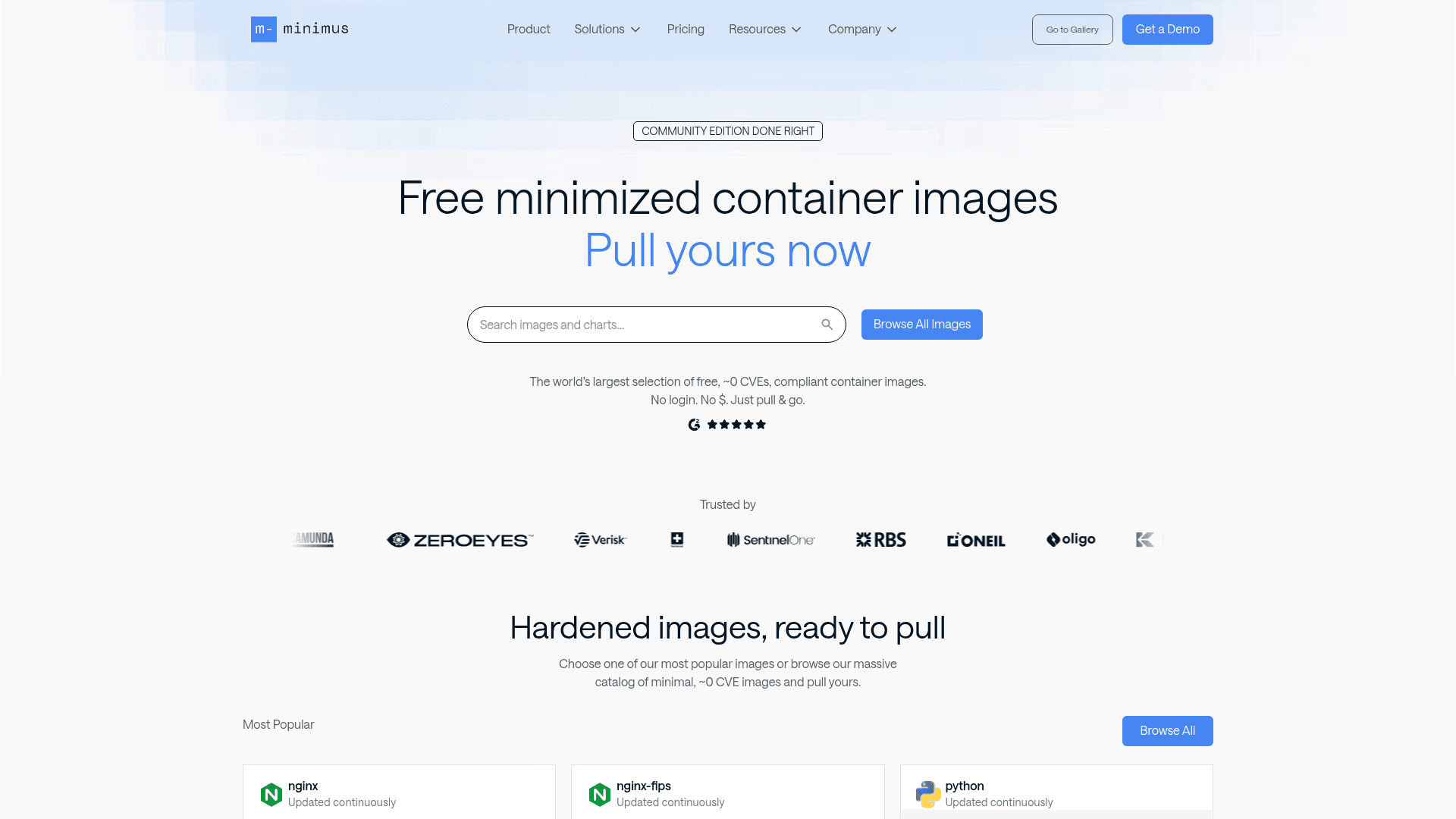 Minimus homepage screenshot