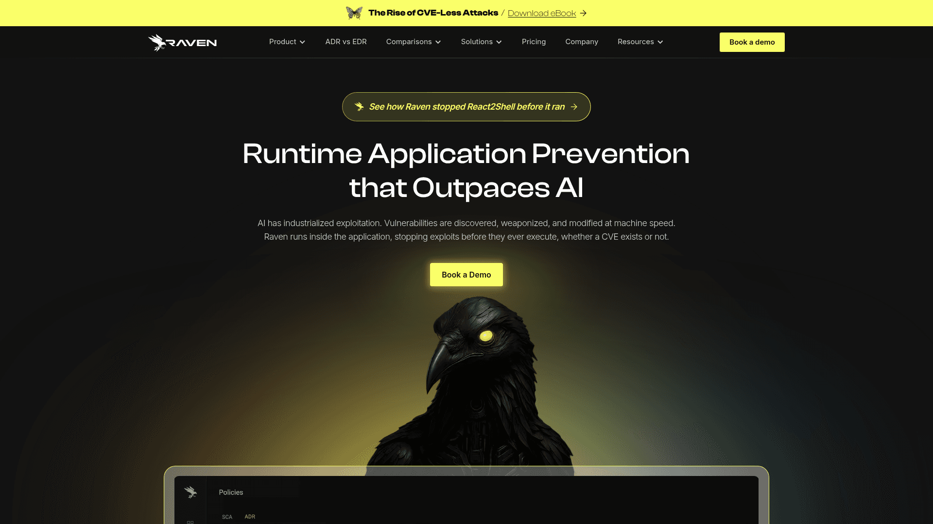 Raven homepage screenshot