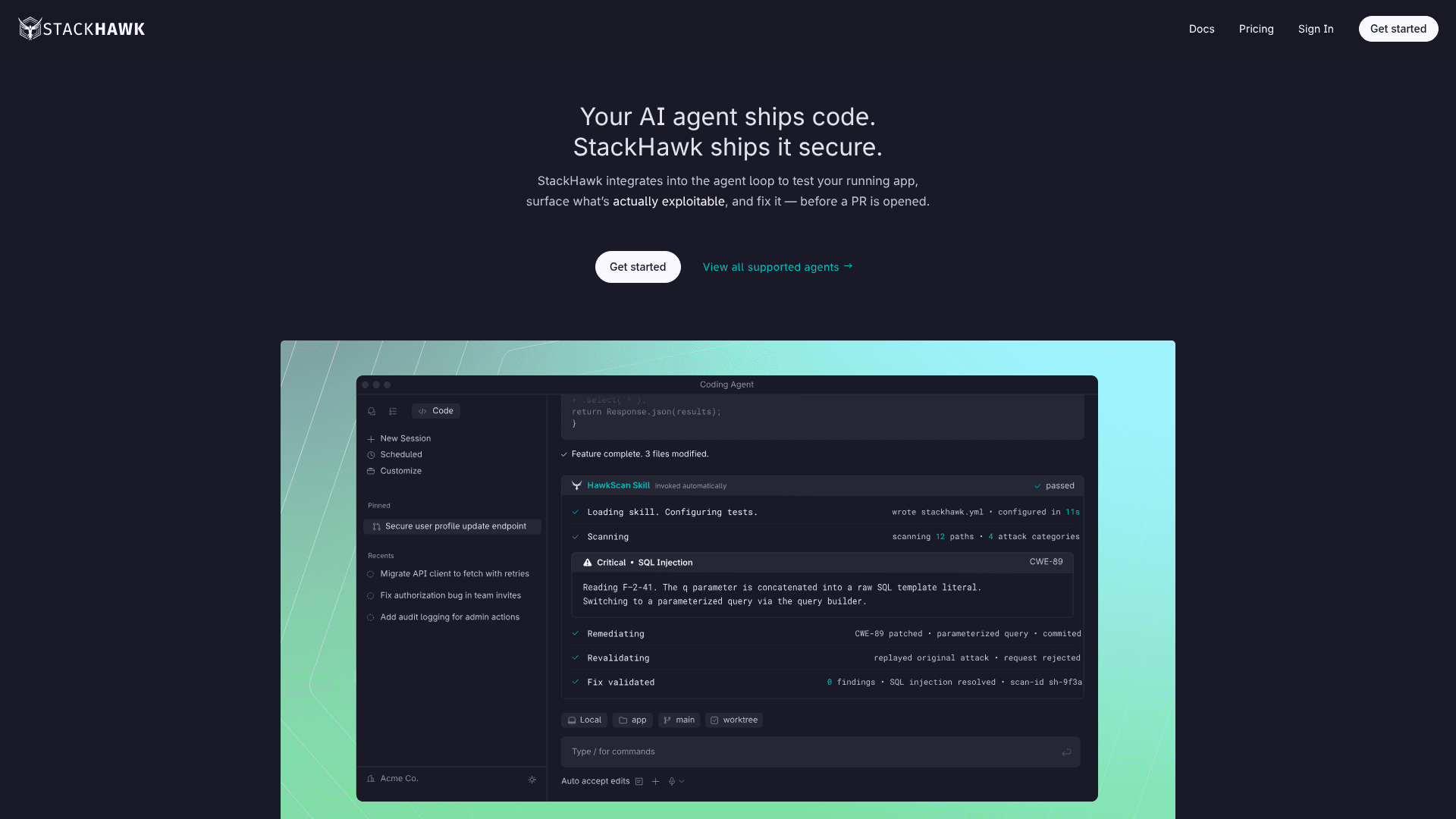 StackHawk homepage screenshot