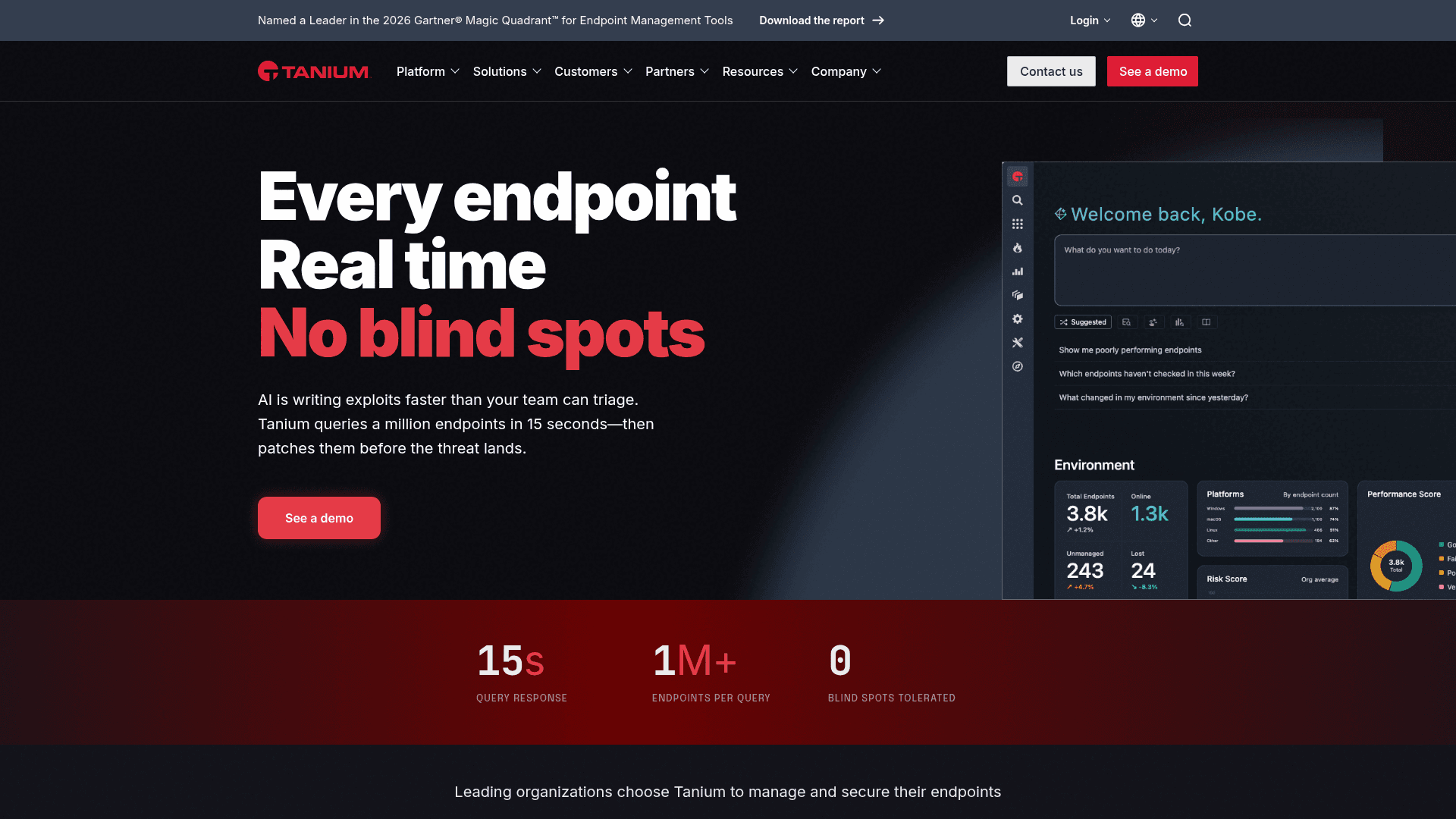 Tanium homepage screenshot