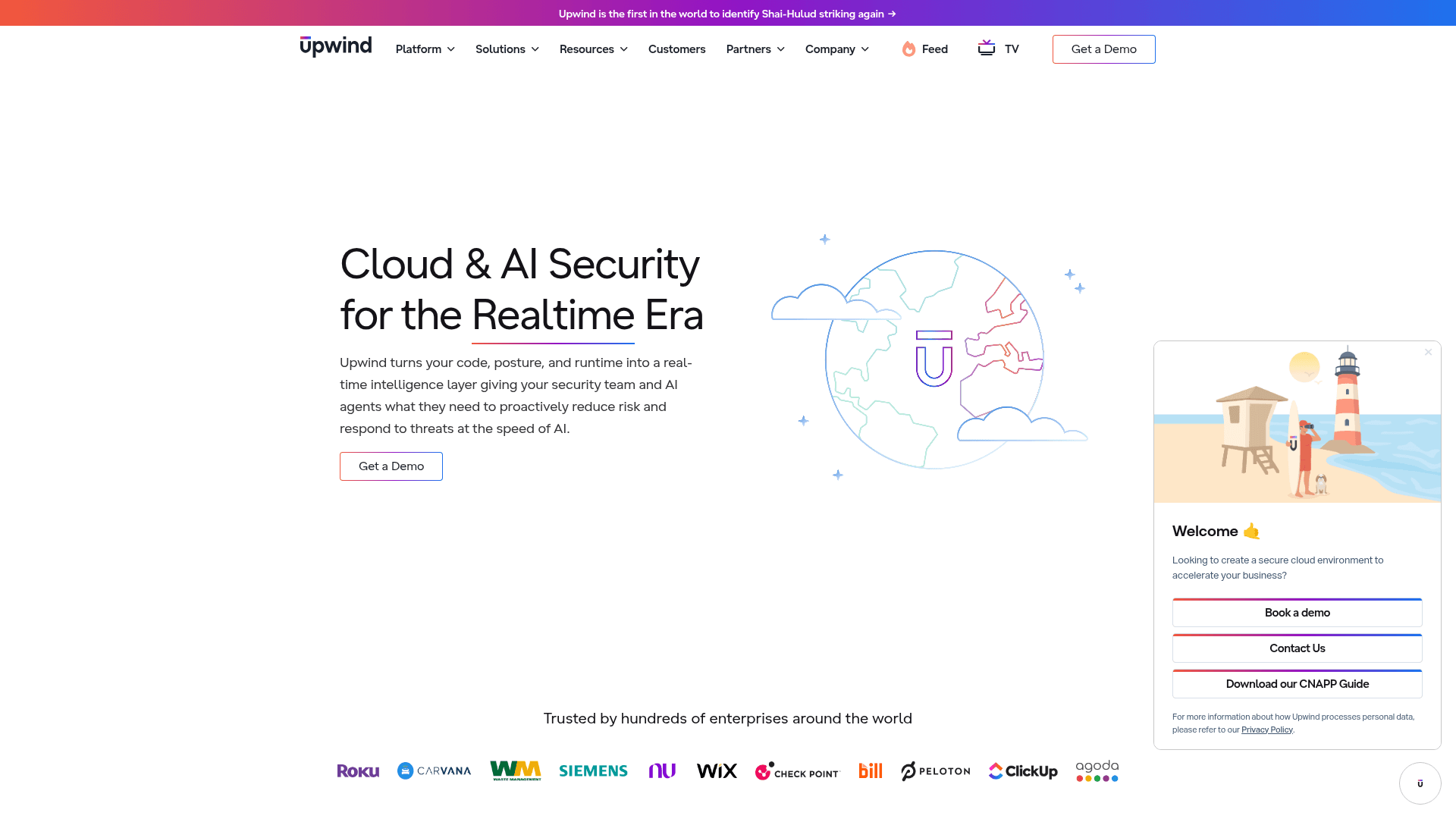 Upwind Security homepage