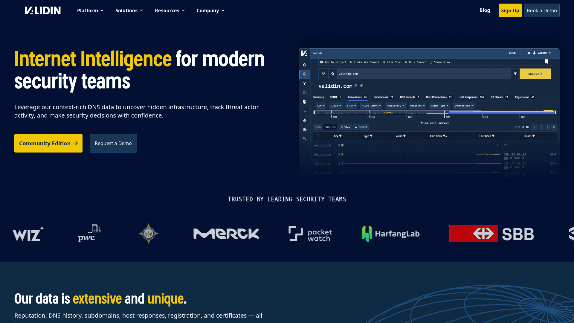 Validin homepage screenshot